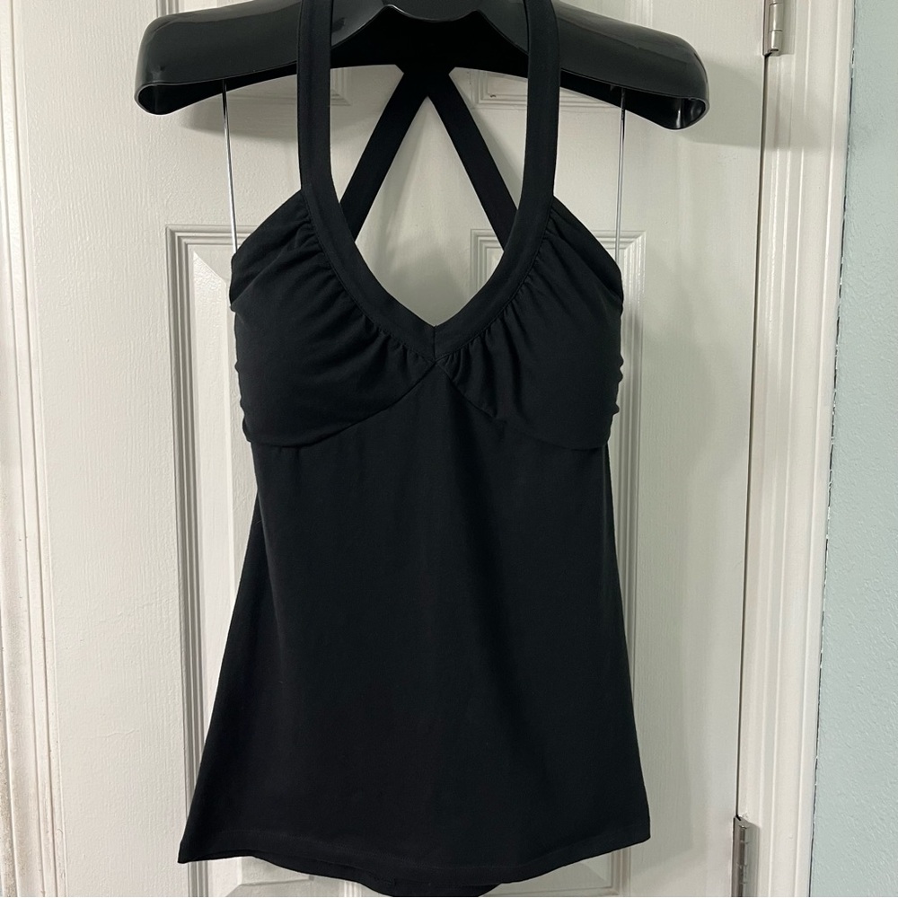 Derek Heart black racer back caged low back tank, with sewn in cups